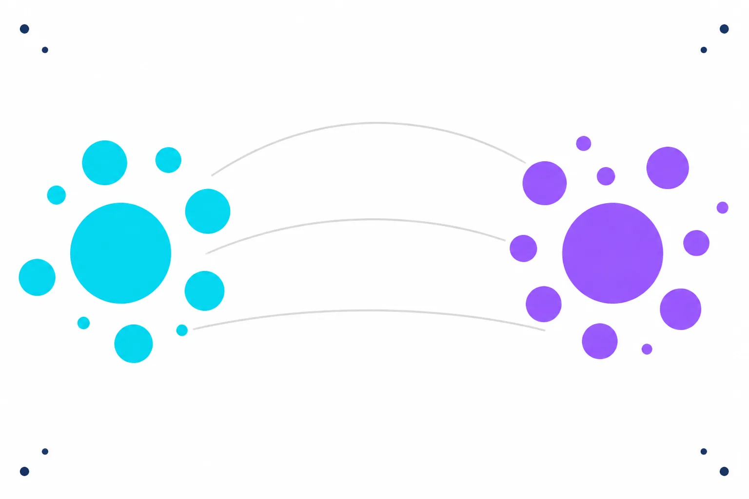 Cyan cluster connected to a purple cluster. Cover for bank referral program guide.